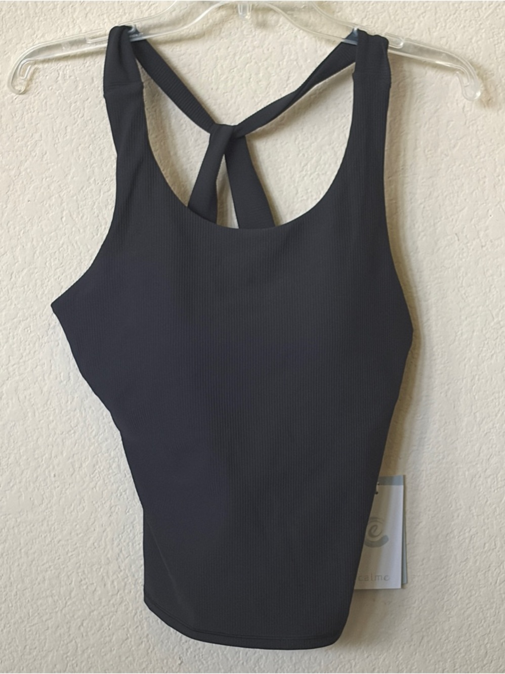 Calme Ribbed Black Cross-Back Tank Top Size M
